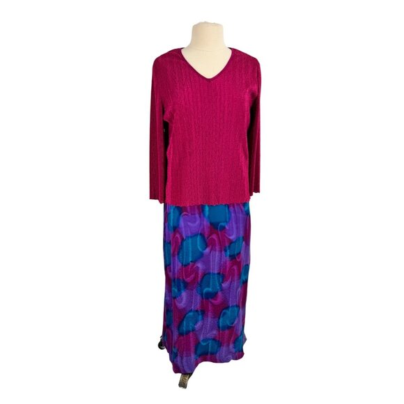 Aliki Yamani Dresses & Skirts - Rare Vintage Aliki Yamani Two-Piece Fuchsia Knit Top & Abstract Purple/Blue Midi